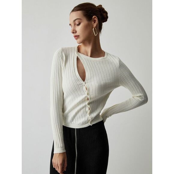 Commence NWT Diagonal Buttoned Rib Long Sleeve Top Sweater Size M - Picture 1 of 6